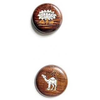 2 LARGE WOOD INLAY BUTTONS FROM THE MOTIWALA STUDIOS