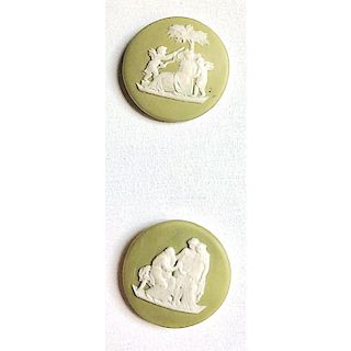 2 19TH CENTURY GREEN WEDGWOOD FIGURAL BUTTONS