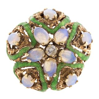 A Ladies Australian Opal & Enamel Ring in 18K