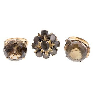 A Pair of Large Gemstone Rings in Gold