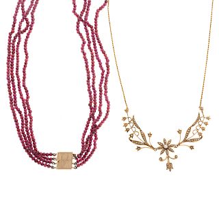 Two Ladies Necklaces in 14K with Garnets & Pearls