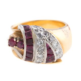 A Ladies Vintage Ruby & Diamond Ring in 18K