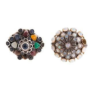 Two Ladies Vintage Bombe Rings with Gemstones