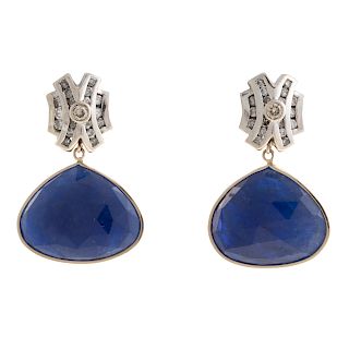 A Pair of Sapphire & Diamond Earrings in 14K Gold