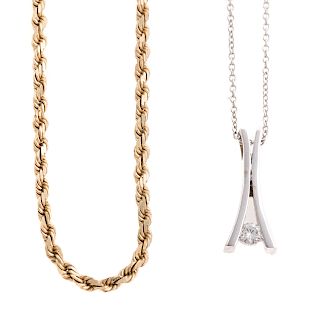 A White Gold Diamond Pendant and 14K Rope Chain