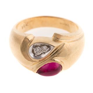 A Gent's 14K Cabochon Ruby & Diamond Ring