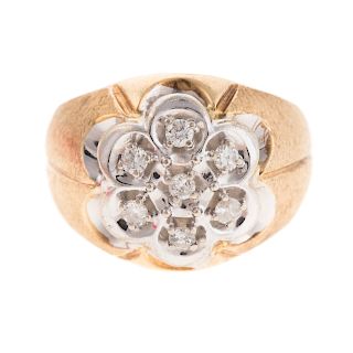 A 10K Yellow Gold Diamond Flower Dome Ring