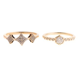A Pair of Diamond Fashion Rings in Gold