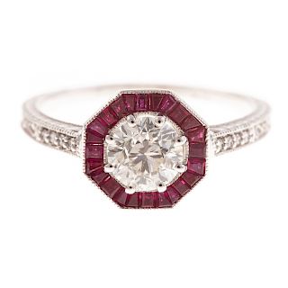 A Ladies Diamond and Ruby Ring in 14K Gold
