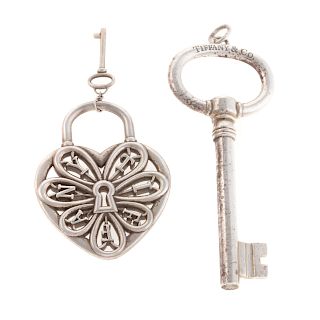A Sterling Tiffany & Co Key and Heart Lock Pendant