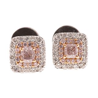 A Pair of Pink Diamond Earrings in 18K Gold