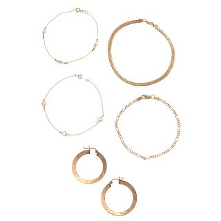 A Collection of Ladies Gold Bracelets & Earrings