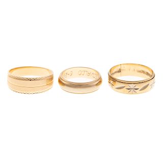 A Trio of Wide 14K Bands & 14K Rolo Chain