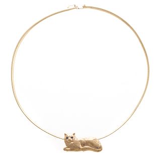 A Ladies Omega Necklace with Cat Slide in 14K