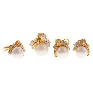 A Suite of 14K South Sea Pearl & Diamond Jewelry