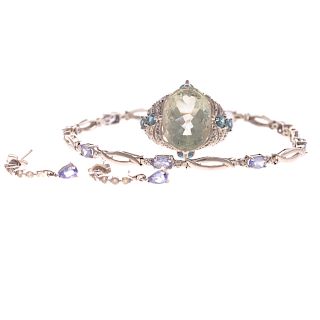 A Ladies Gemstone Ring, Bracelet, & Earrings