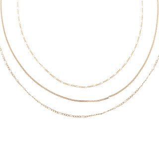 Three Long Gold Chains in 14K Yellow Gold
