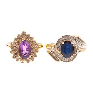 A Pair of Sapphire, Amethyst & Diamond Rings