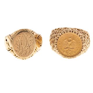 A 14K Signet Ring & 14K Coin Ring