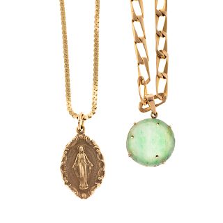 Two Chains and Pendants in 14K Gold