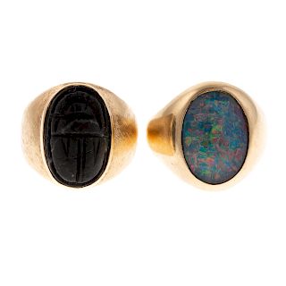 A Pair of Gent's Large Gemstone Rings in 14K
