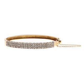 A Ladies 14K Pave Diamond Bangle Bracelet