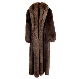 A Ladies Raccoon and Fox Full Length Coat