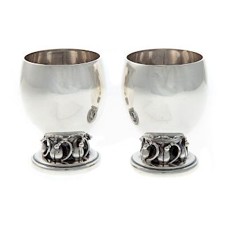 Pair Sterling Silver Pedestal Wine Goblets