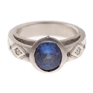 An Unheated Ceylon Sapphire & Diamond Ring in Plat