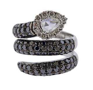18k Gold Black White Diamond Snake Wrap Ring 