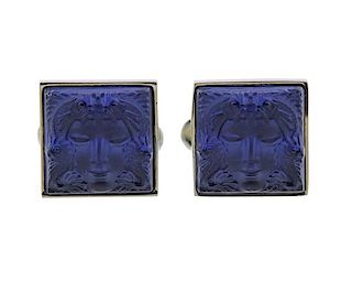 Lalique Carved Glass Cufflinks 