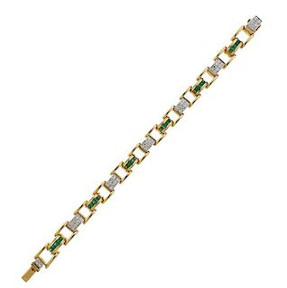 14k Gold Diamond Emerald Link Bracelet 