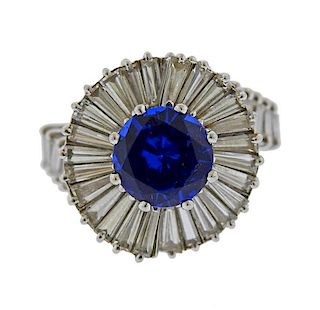 Platinum Diamond Blue Stone Cocktail Ring 