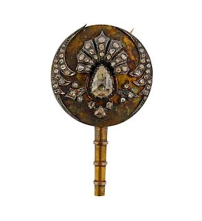 Antique 18k Gold Rose Cut Diamond Brooch Pin 