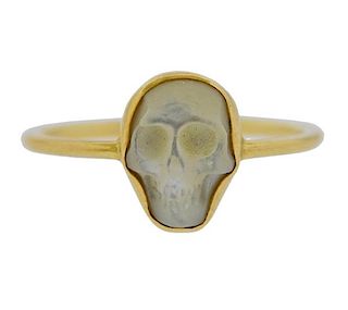 18k Gold Mother of Pearl Skull Ring