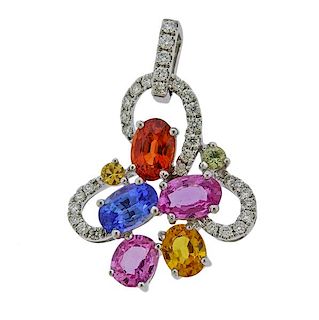 18k Gold Diamond Multi Color Gemstone Pendant