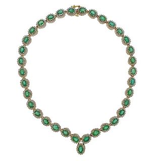 14K Gold Diamond Emerald Necklace