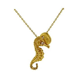  H. Stern 18K Gold Diamond Seahorse Pendant Necklace