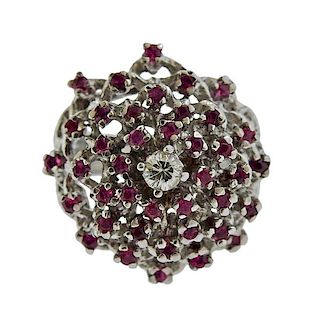 18k Gold Diamond Red Stone Cluster Ring 