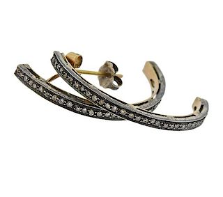 14K Gold Silver Diamond Half Hoop Earrings