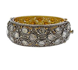 18K Gold Silver Rose Cur Diamond Bangle Bracelet