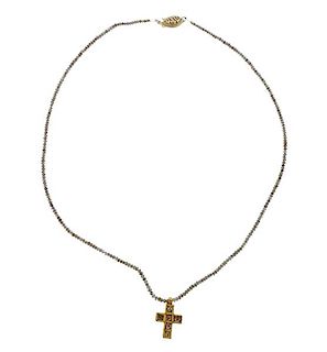 14K High Karat Gold Diamond Cross Pendant Necklace 