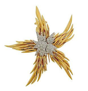 Tiffany &amp; Co Schlumberger Flames 18k Gold Platinum Diamond Brooch