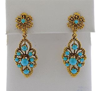 14k Gold Turquoise Drop Earrings 