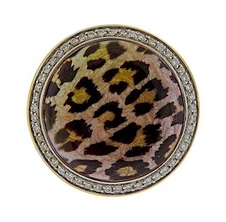 18k Gold Diamond Cheetah Enamel Ring 