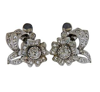 1950s Platinum Gold Diamond Earrings 