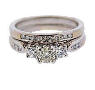 18K 14K Gold Diamond Engagement Bridal Ring Set