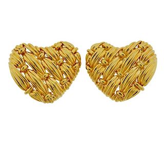 Tiffany &amp; Co 18K Gold Woven Heart Earrings