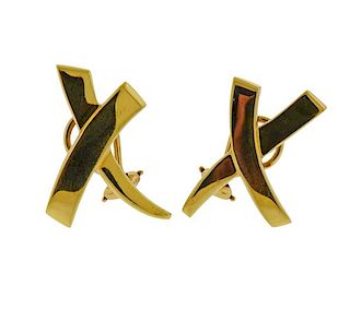 Tiffany &amp; Co Paloma Picaso 18K Gold  X Hoop Earrings
