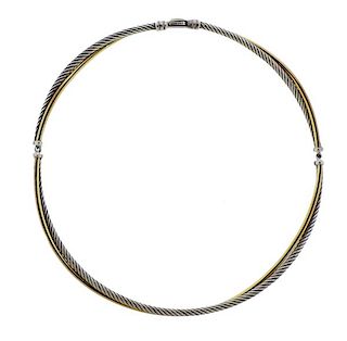 David Yurman 18K Gold Sterling Silver Cable Choker Necklace